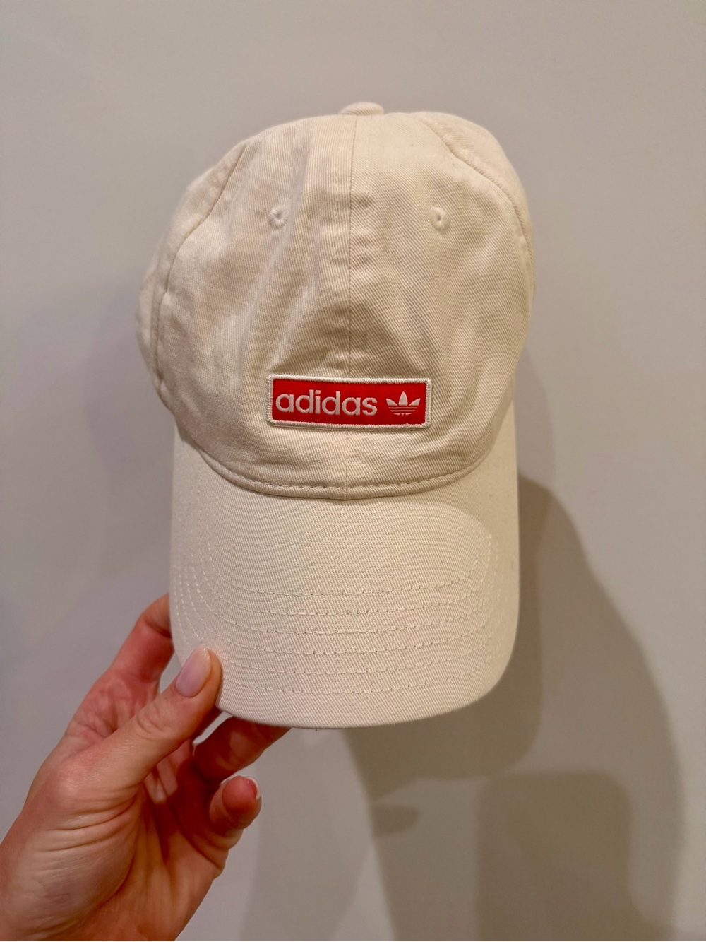 Adidas Originals Cream Baseball Cap with Orange-Red Logo Patch (BARELY WORN)